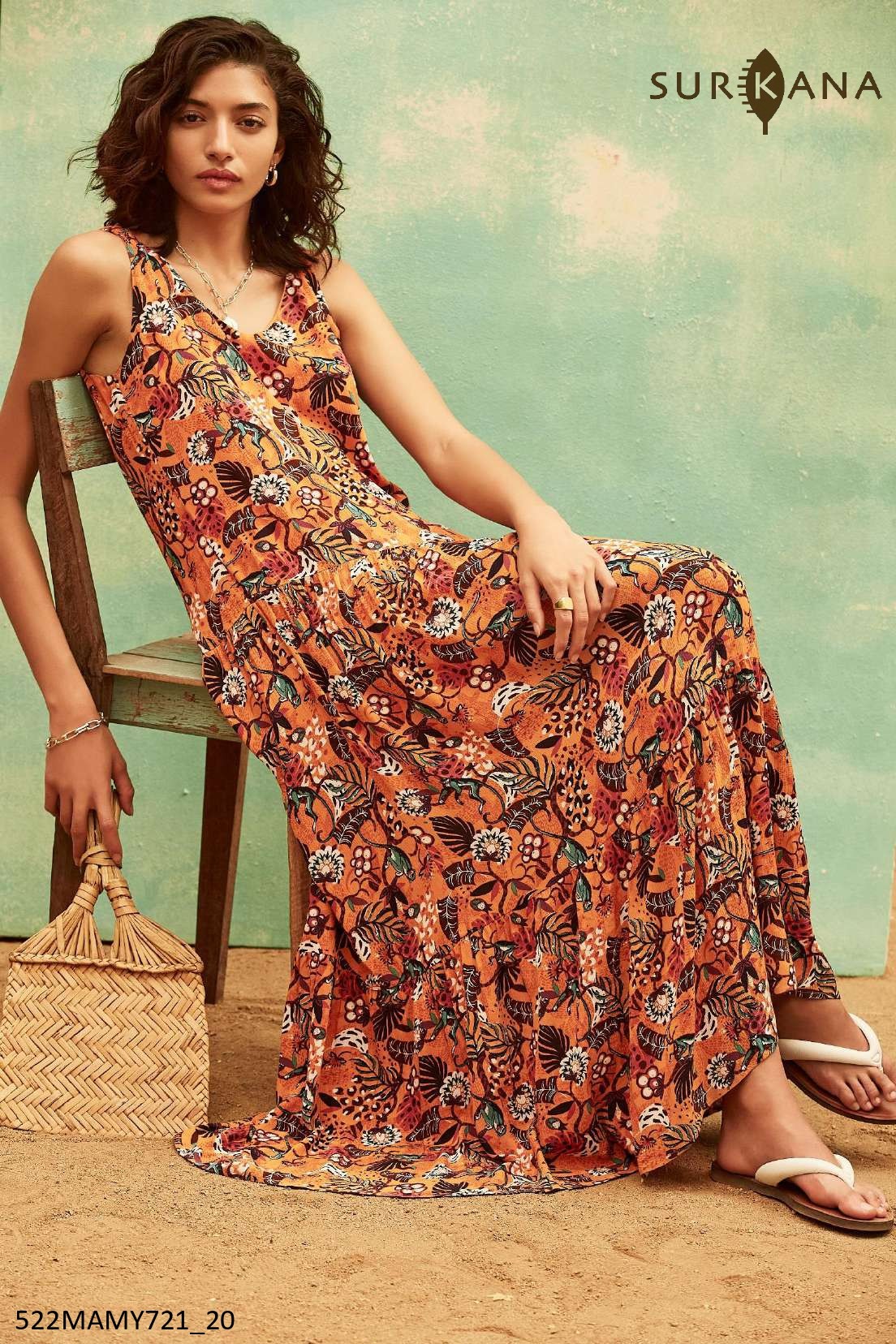 LONG FLORAL DRESS WITH WIDE STRAPS