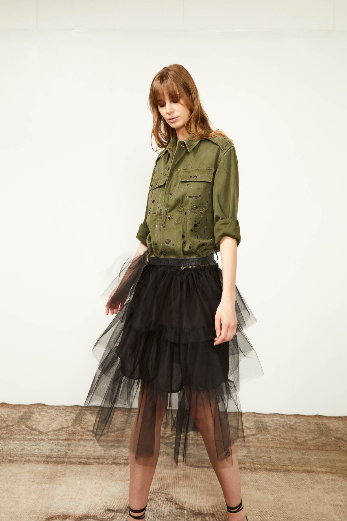 TULLE DRESS WITH ARMY SHIRT