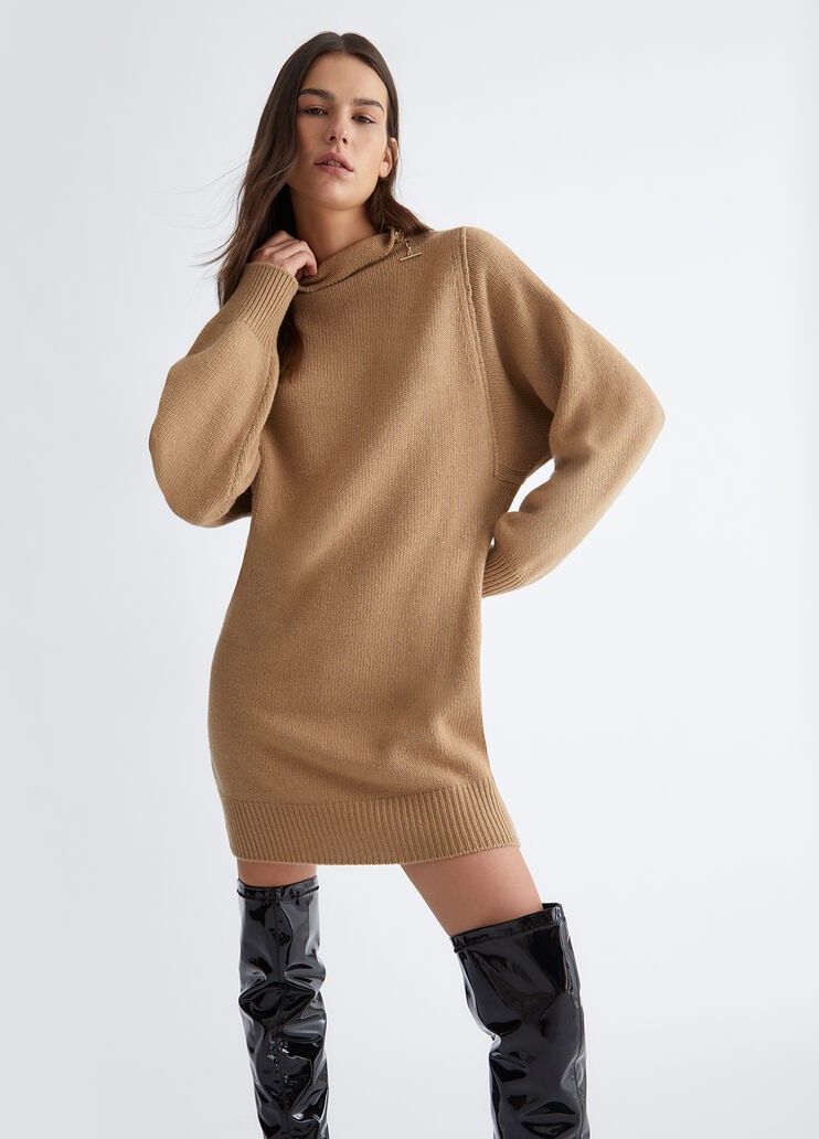 DRESS WITH HIGH NECKLIN, WOOL AND CASHMERE