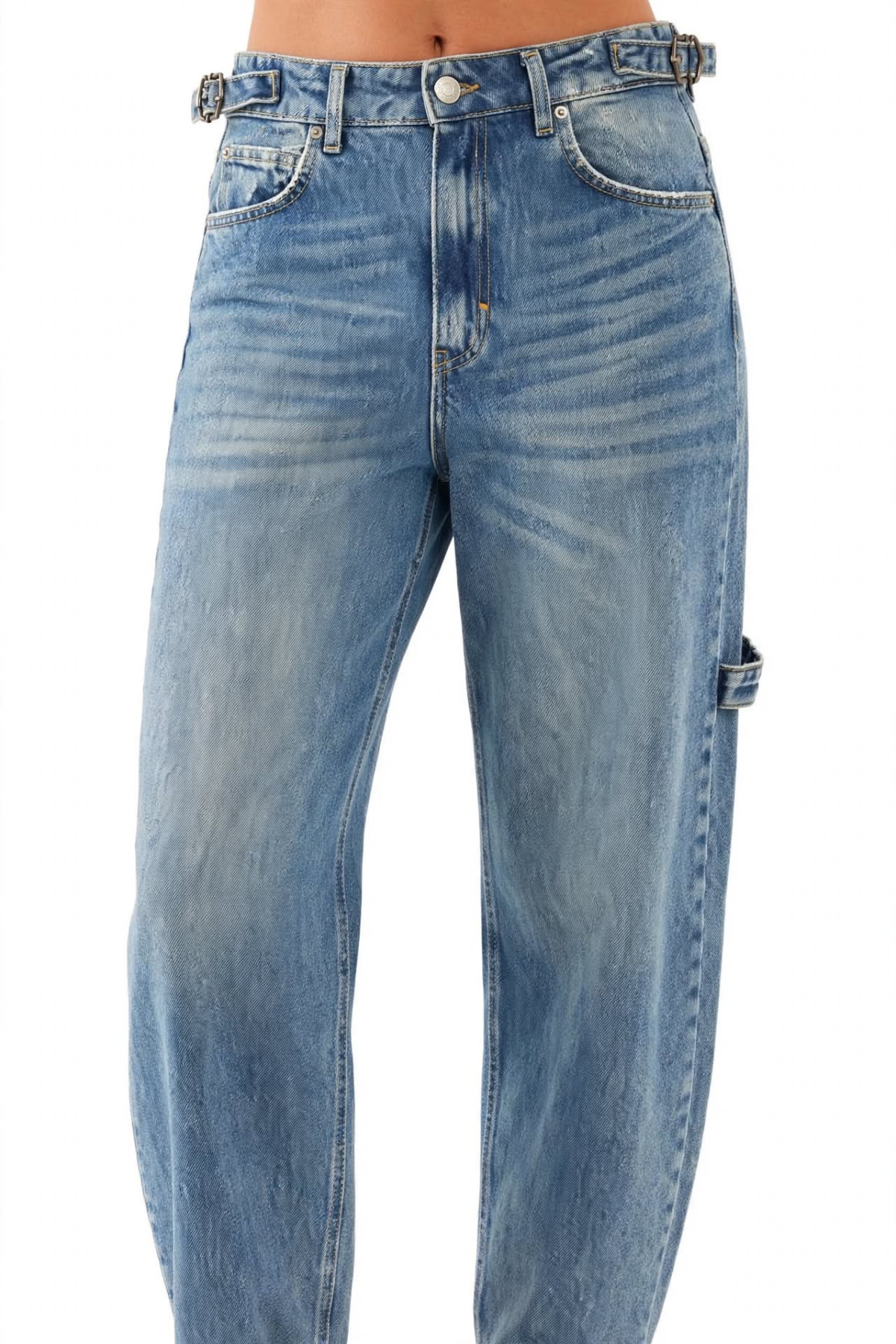 Barrel Jeans με πλαϊνές αγκράφες