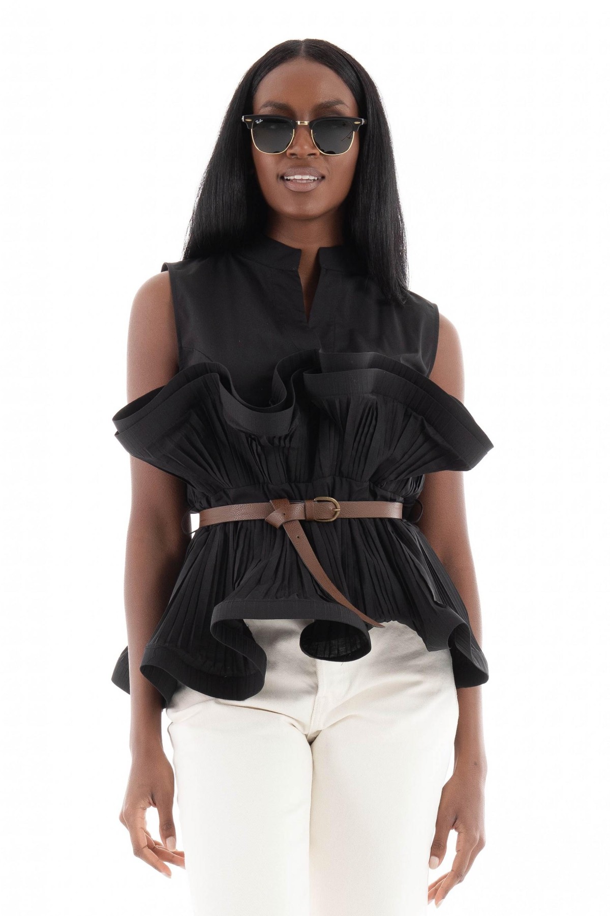 SHIRT WITH  BELT - TWO COLORS - WHITE & BLACK