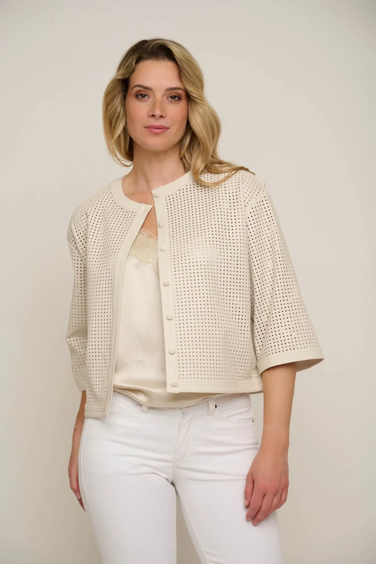 ECO-LEATHER  JACKET WITH 3/4 SLEEVES - TWO COLORS BEIGE & BLACK