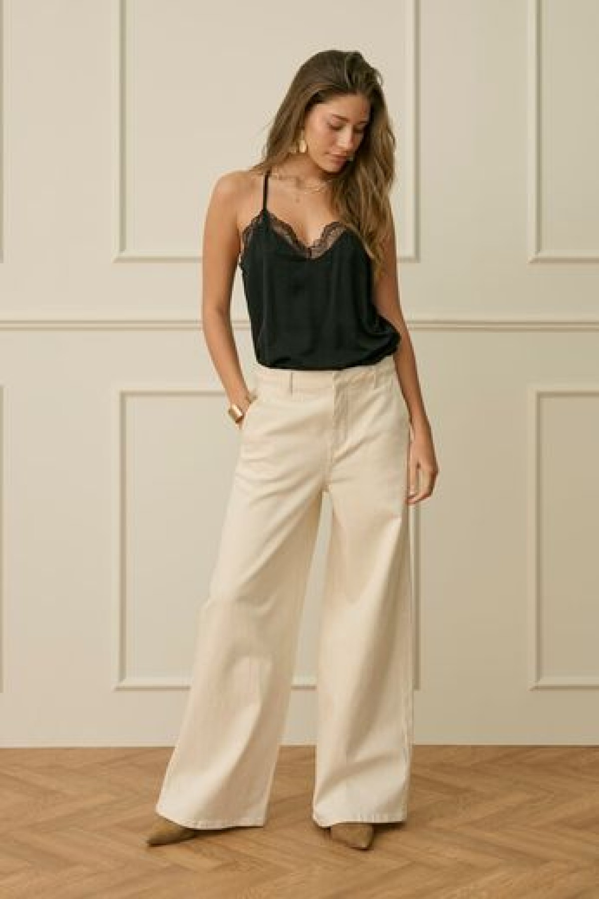 Ψηλόμεσο εκρού jean παντελόνι