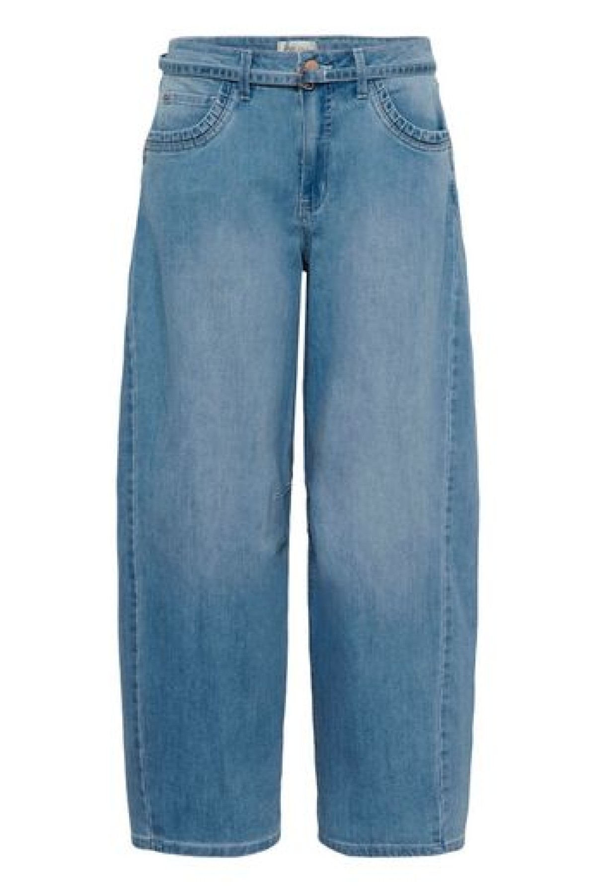 Barrel blue jeans με ζώνη