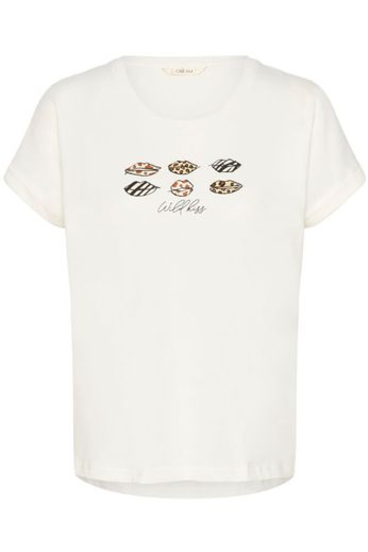 White cotton T-shirt featuring a lips print. Two colors