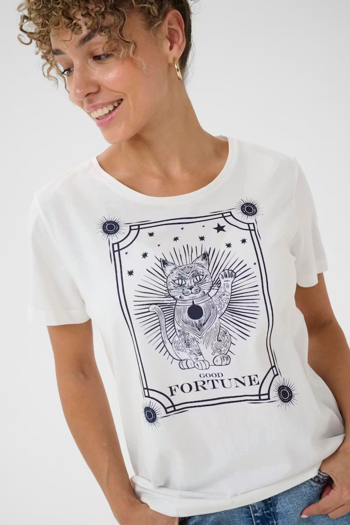 White cotton T-shirt has printed design