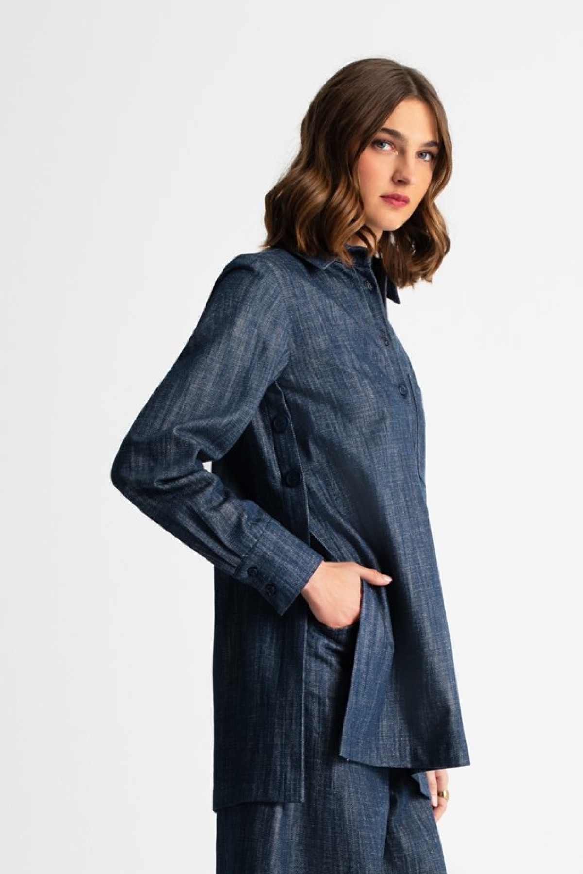 LONG JEANS SHIRT WITH SIDE SLITS