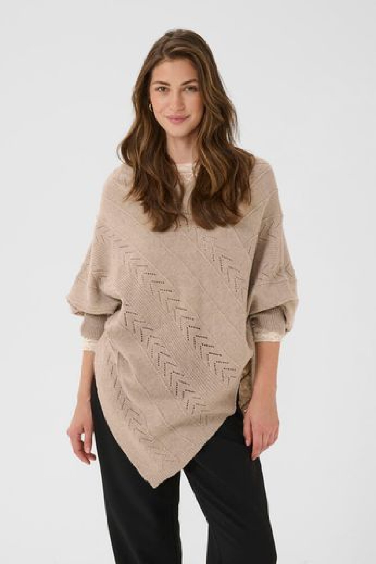 KNIT PONCHO SWEATER ,V-NECKLINE