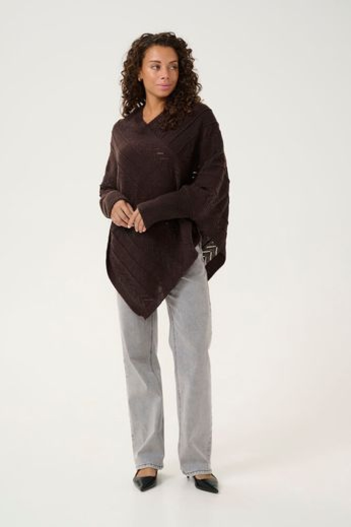 KNIT PONCHO SWEATER ,V-NECKLINE