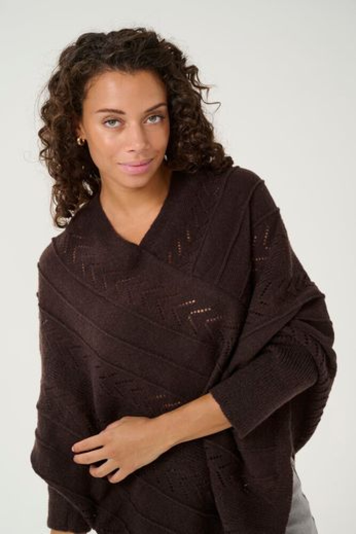 KNIT PONCHO SWEATER ,V-NECKLINE