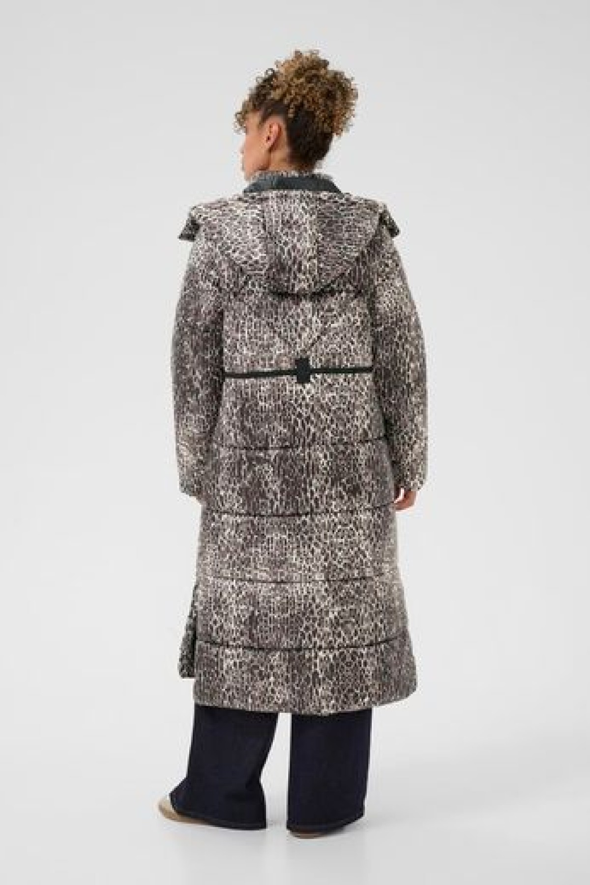 ANIMAL PRINT LONG COAT WITH HOOD