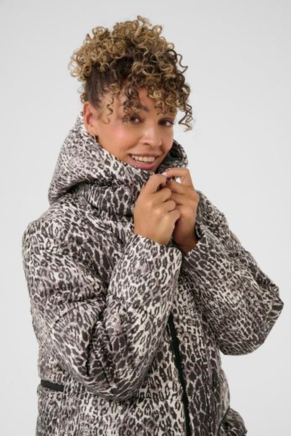 ANIMAL PRINT LONG COAT WITH HOOD