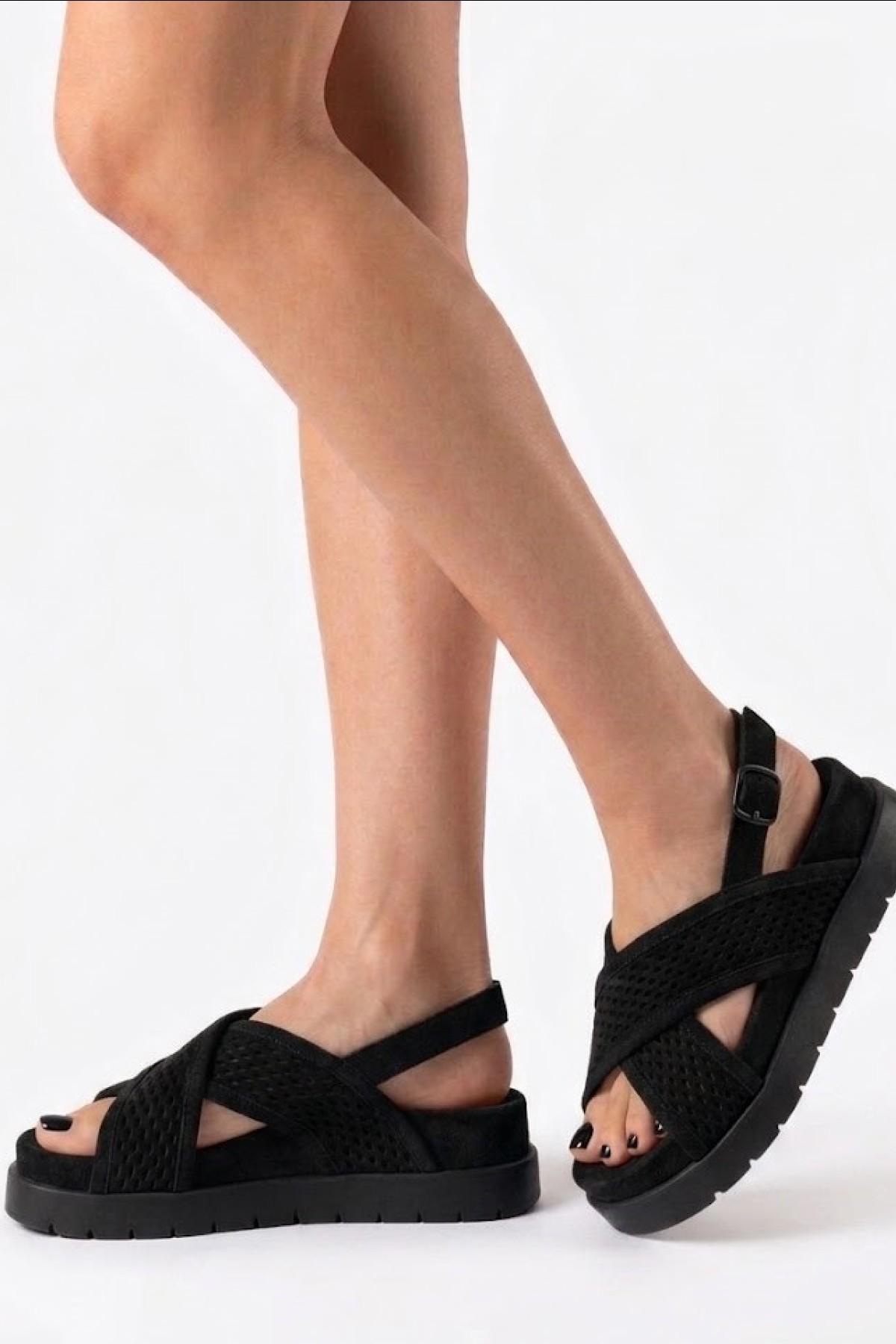 Black flatform sandals from  premium suede leather.