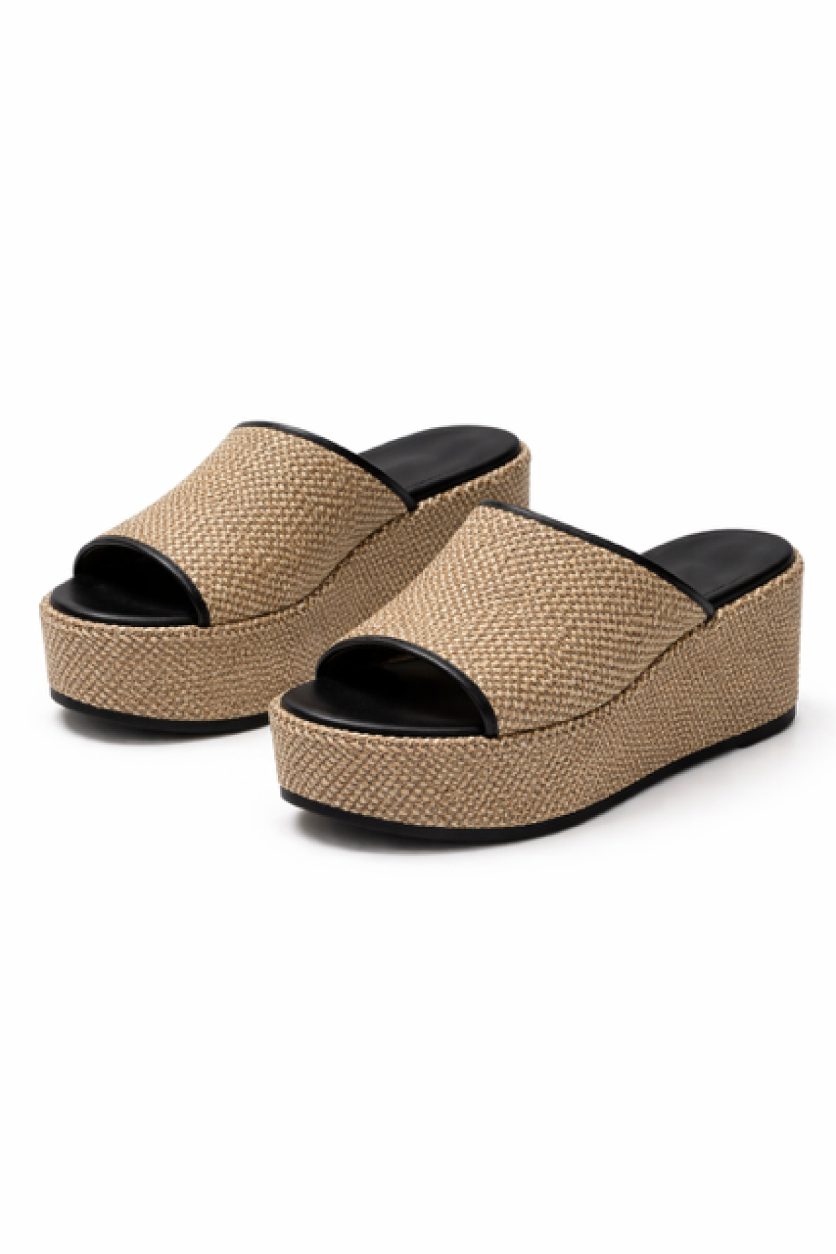 Platform sandals, δέρμα με raffia