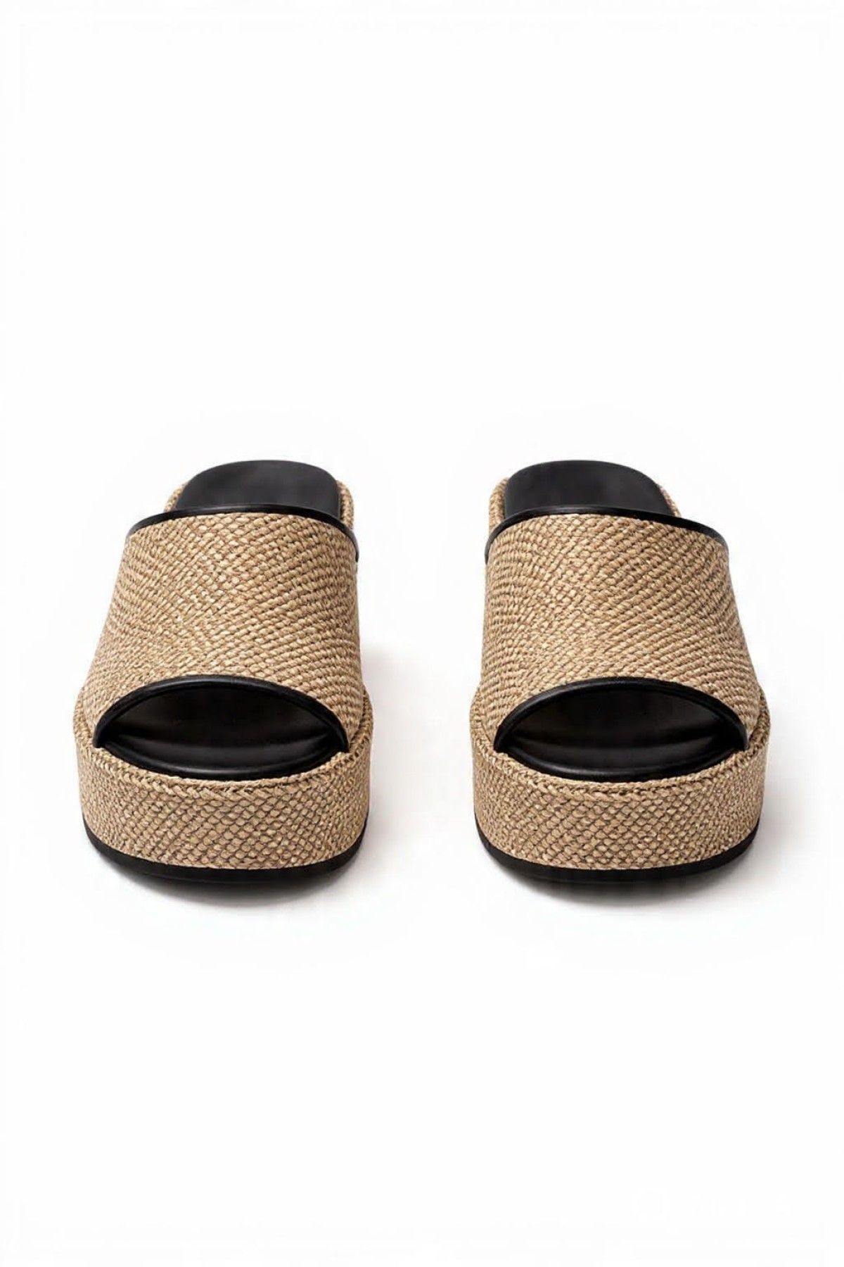 Platform sandals, δέρμα με raffia