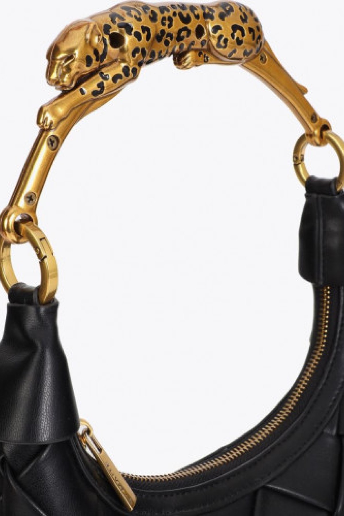 Woven Bag with metallic Leopard Handle.