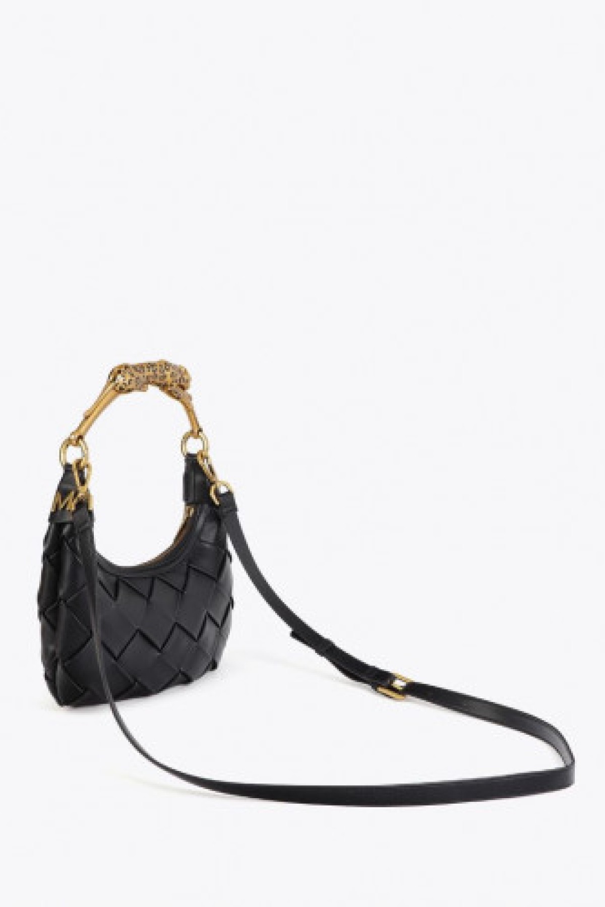 Woven Bag with metallic Leopard Handle.