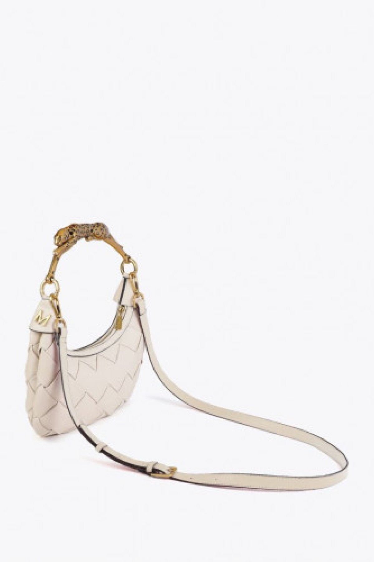 Woven Bag with metallic Leopard Handle.
