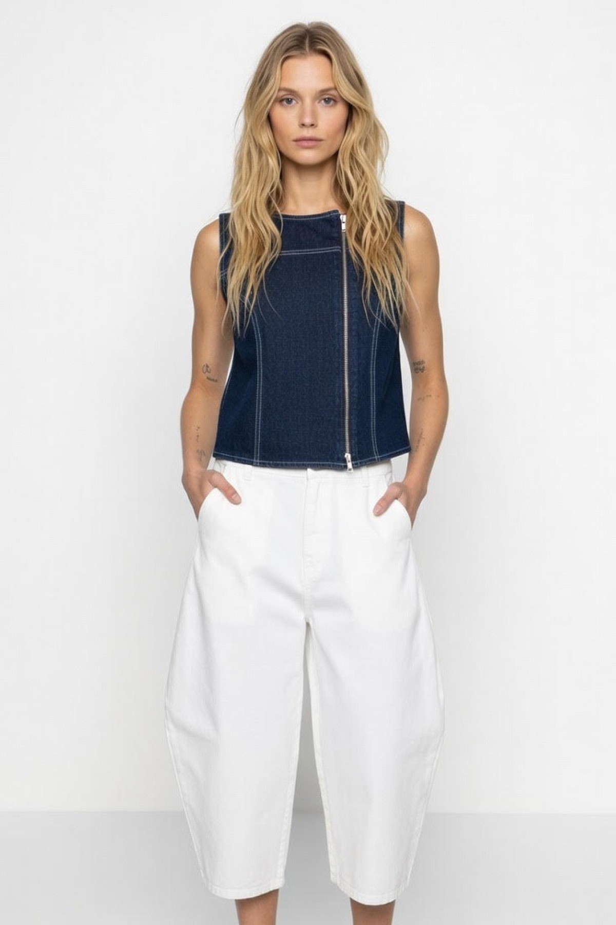 Denim sleeveless top