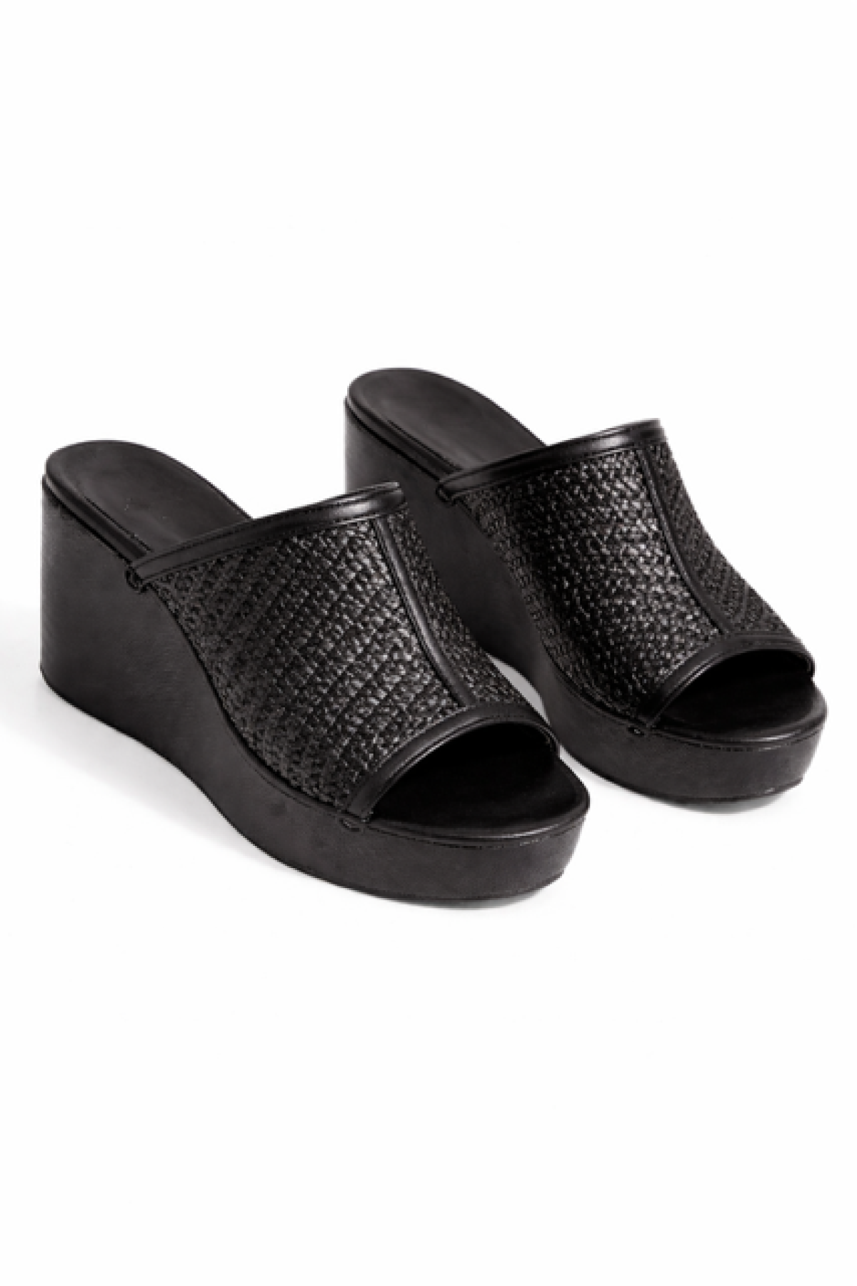 Platform sandals, δέρμα με raffia