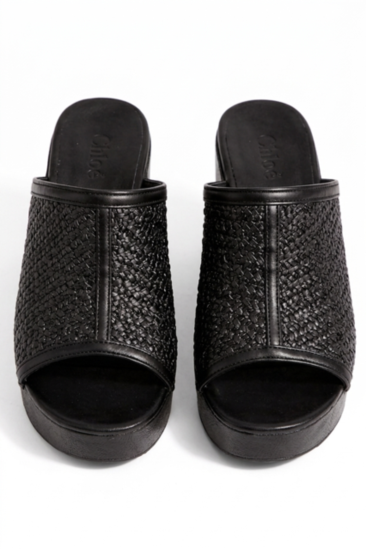 Platform sandals, δέρμα με raffia