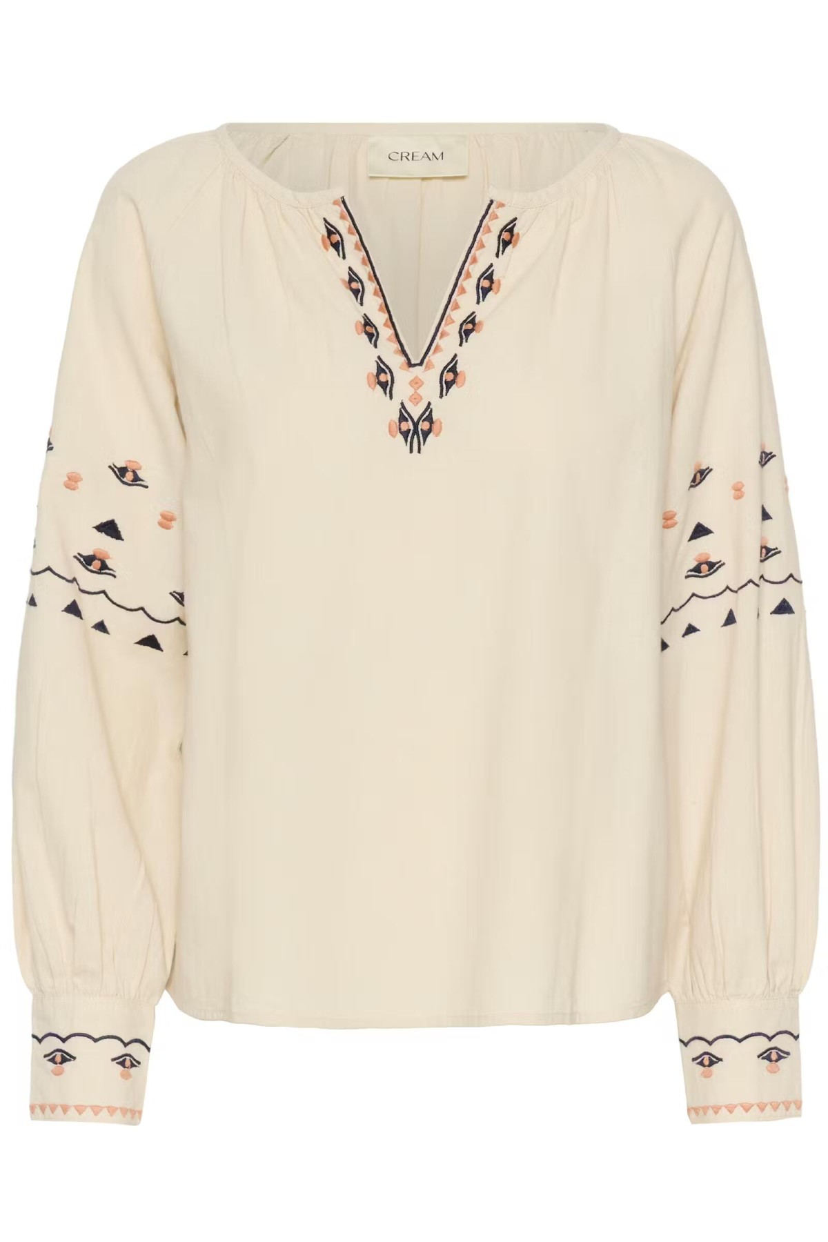 Women's embroidered blouse with relaxed fit and V-neckline