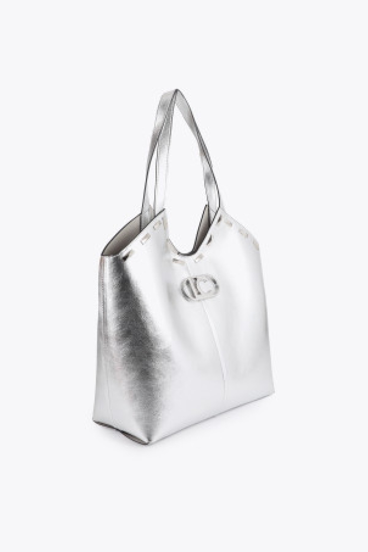 Metallic silver shopper bag