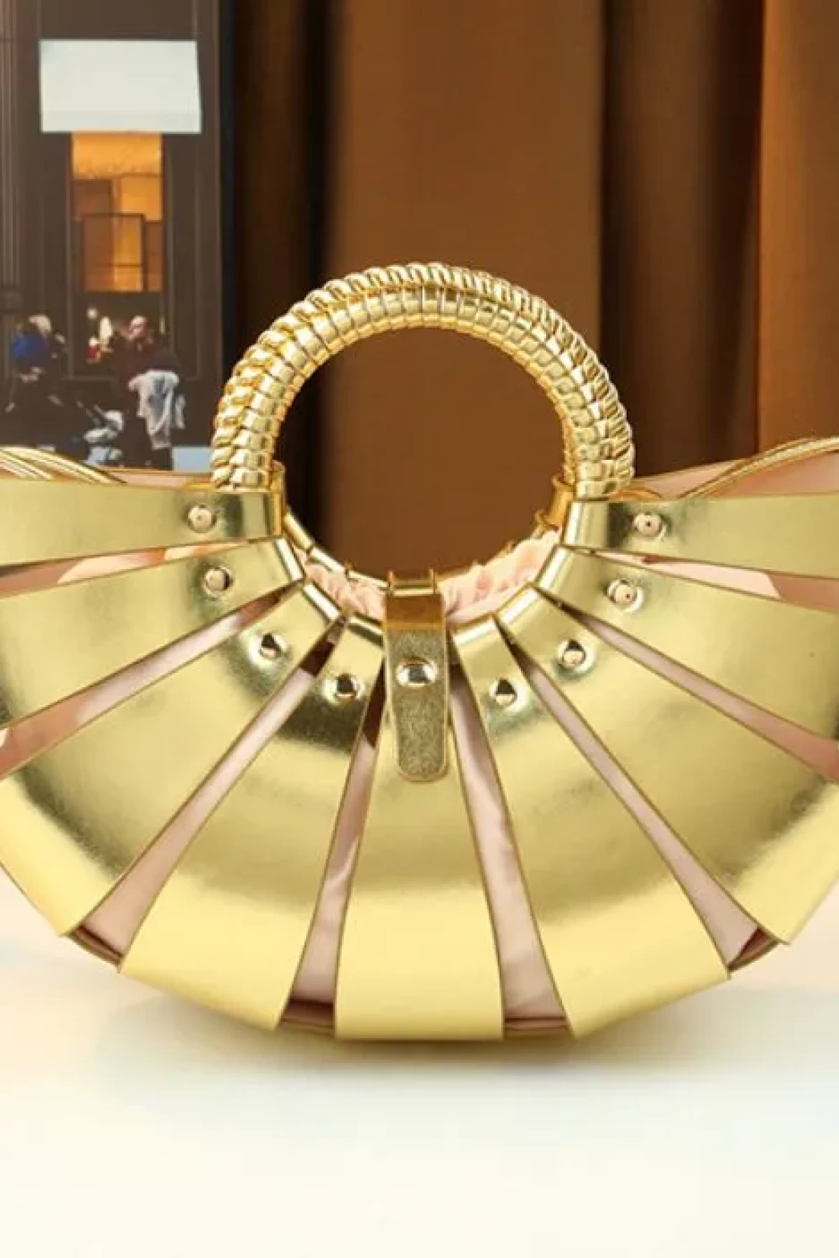 Metallic gold crossbody handbag