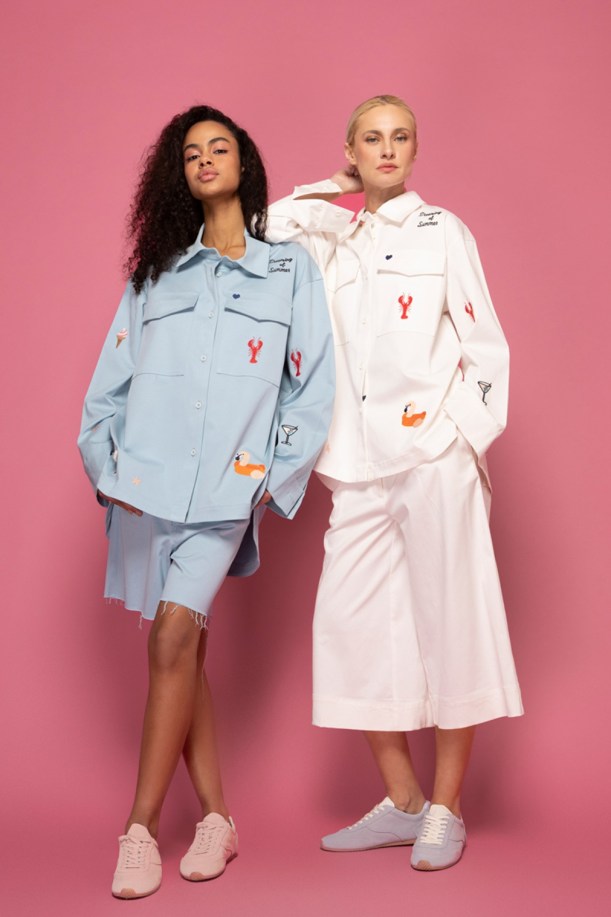 Οversized λευκό πουκάμισο/jacket με  πολύχρωμα κεντημένα patches