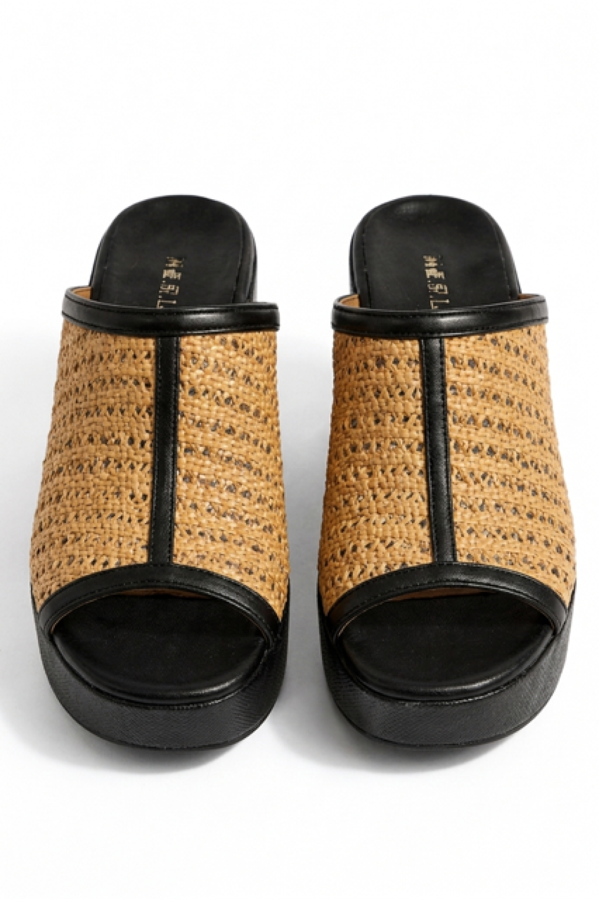 Platform sandals, δέρμα με raffia