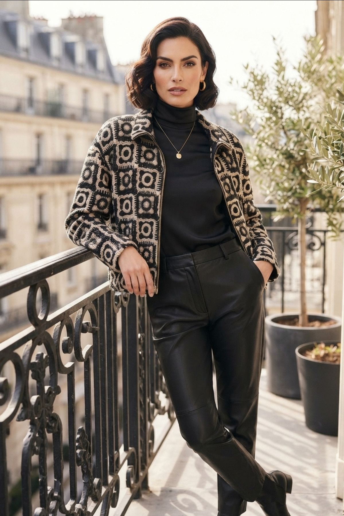 Oversize Crochet Zip-Up Jacket
