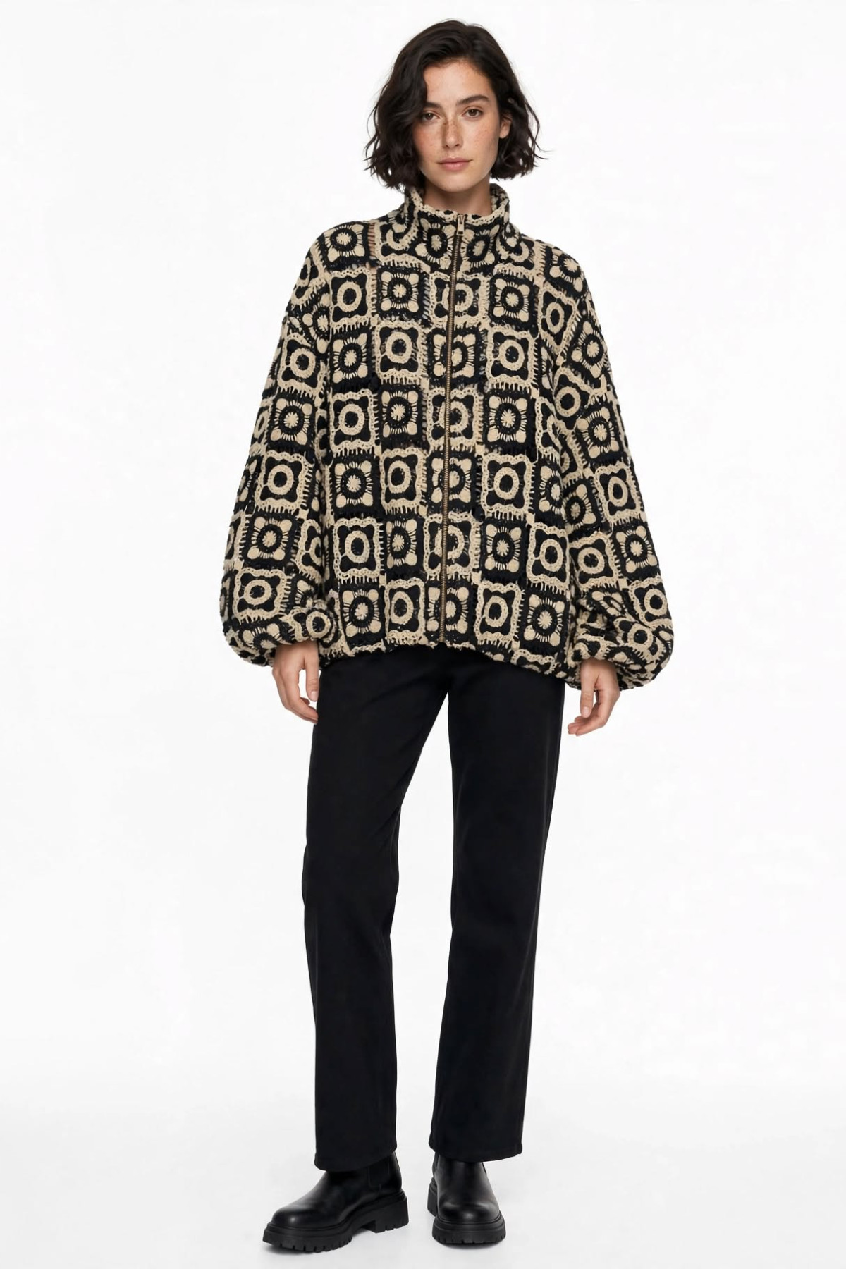 Oversize Crochet Zip-Up Jacket