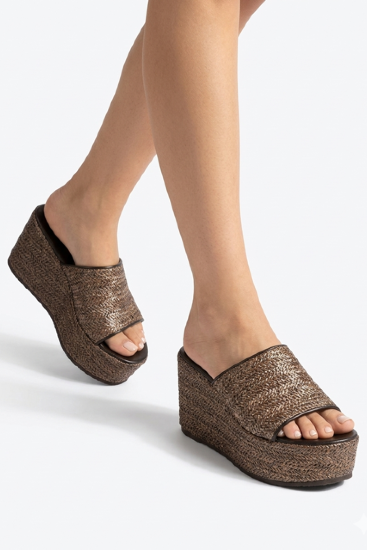 Platform sandals, δέρμα με raffia