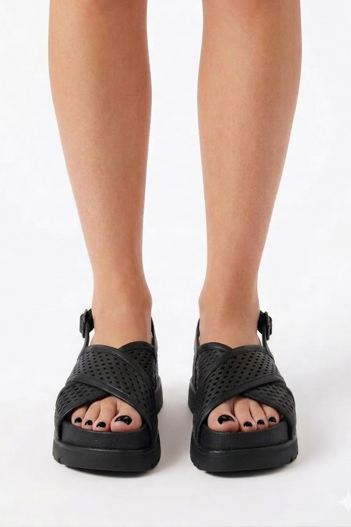 Black flatform sandals from  premium suede leather.