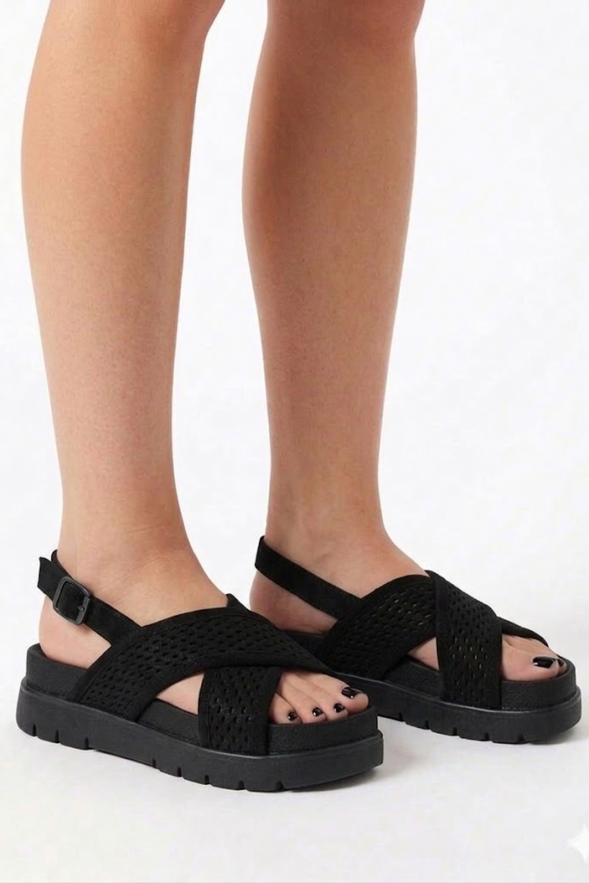 Black flatform sandals from  premium suede leather.