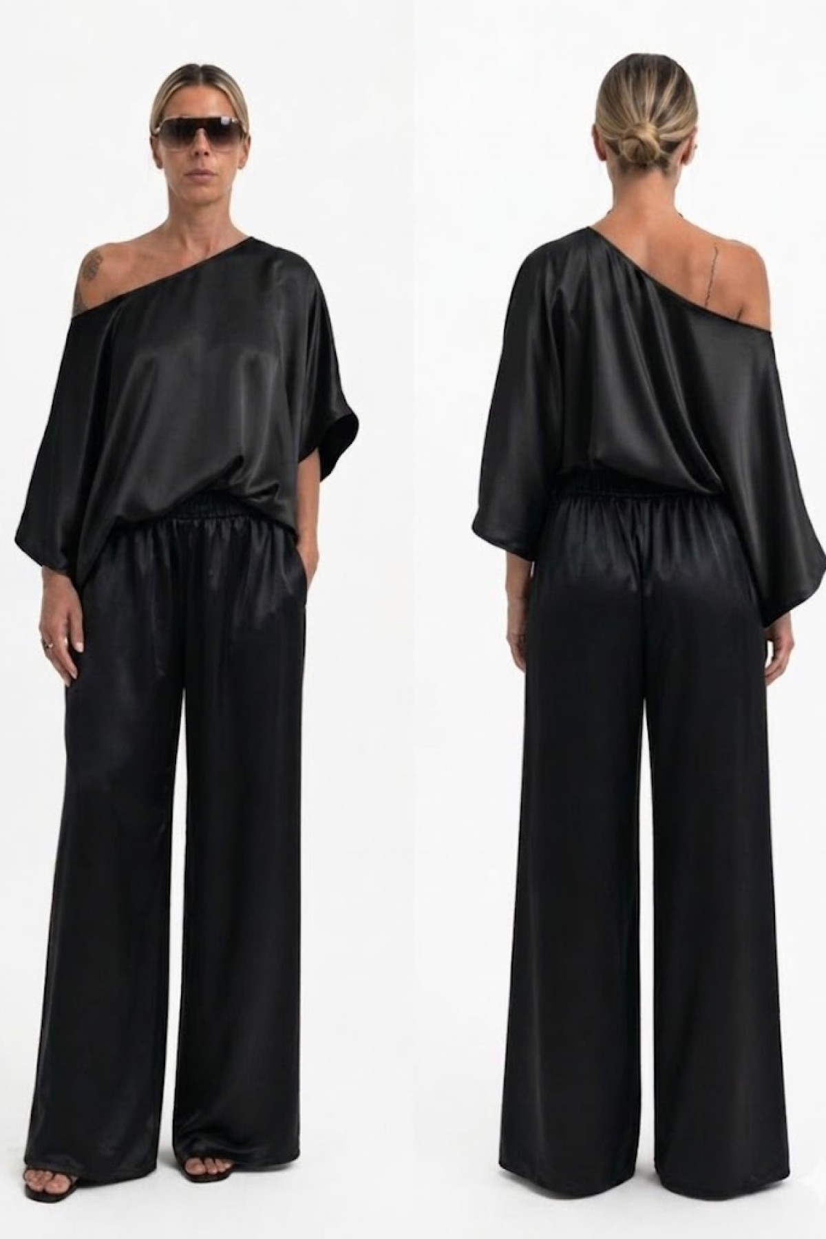 Loose fit pants with elastic waist band.  Wear it with the matching top