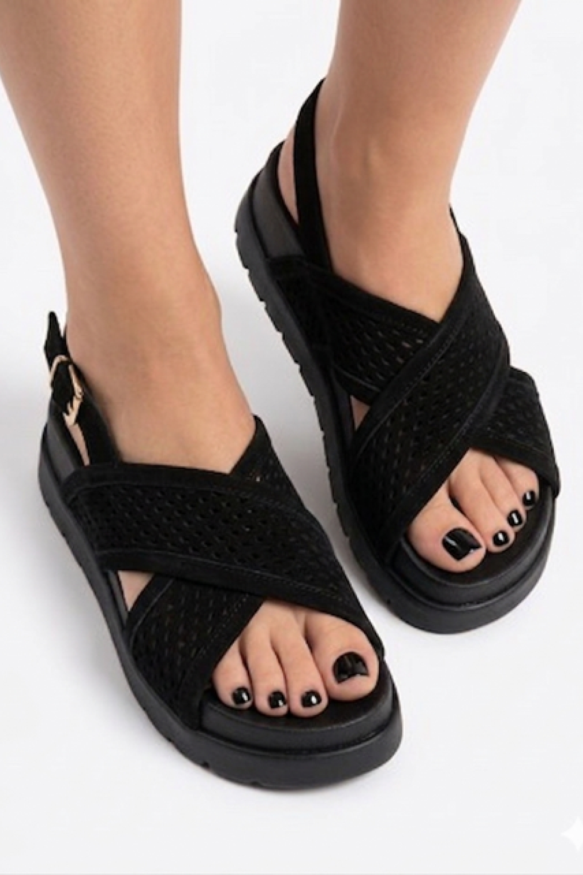Black flatform sandals from  premium suede leather.