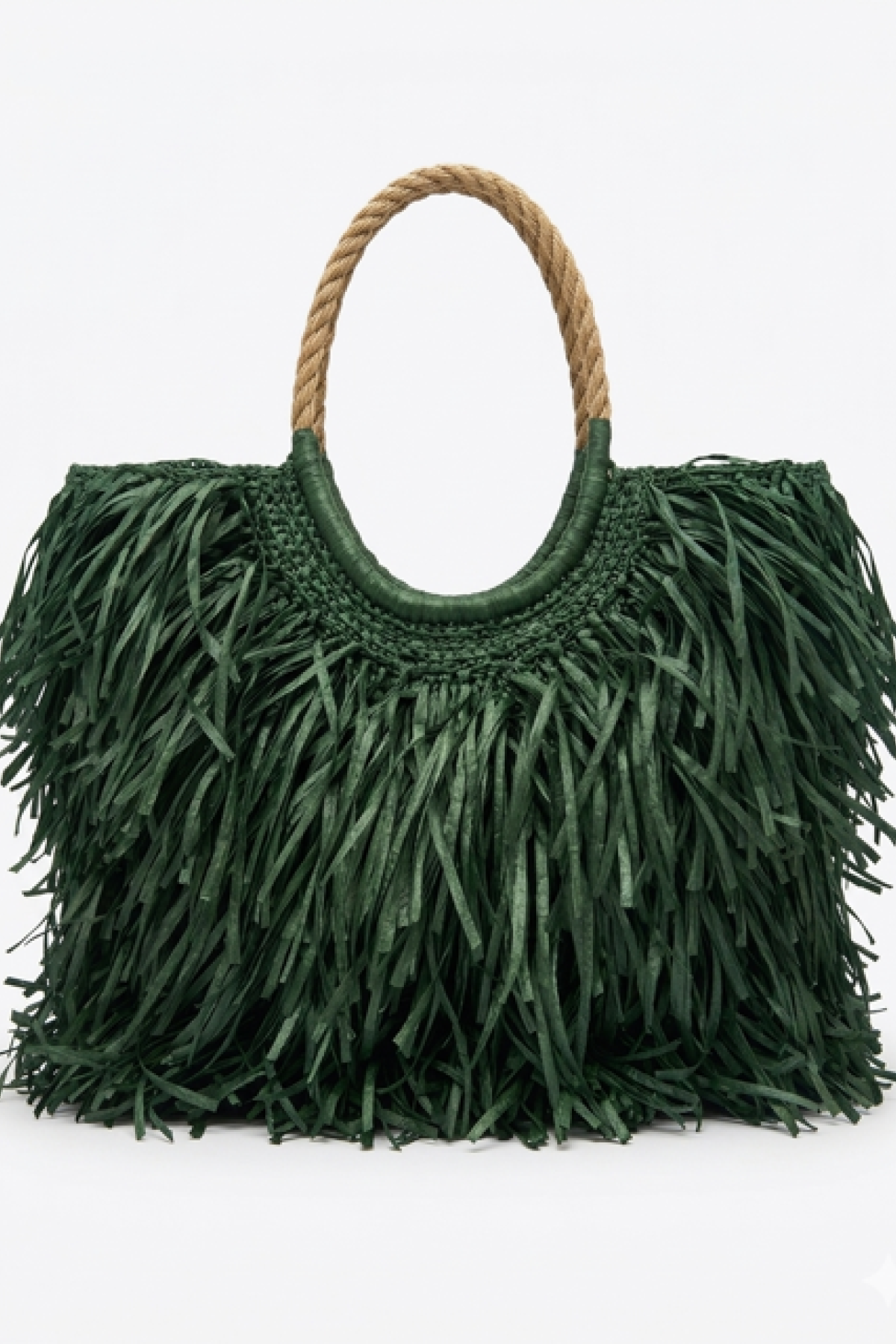 Ψάθινη τσάντα tote με πλούσια κρόσσια (Raffia Style)