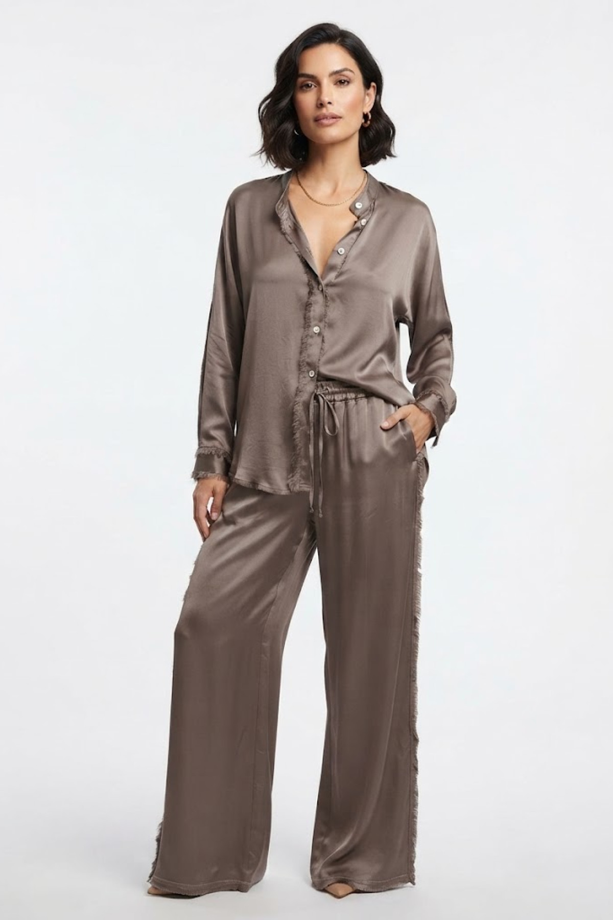 Asymmetric relaxed satin shirt