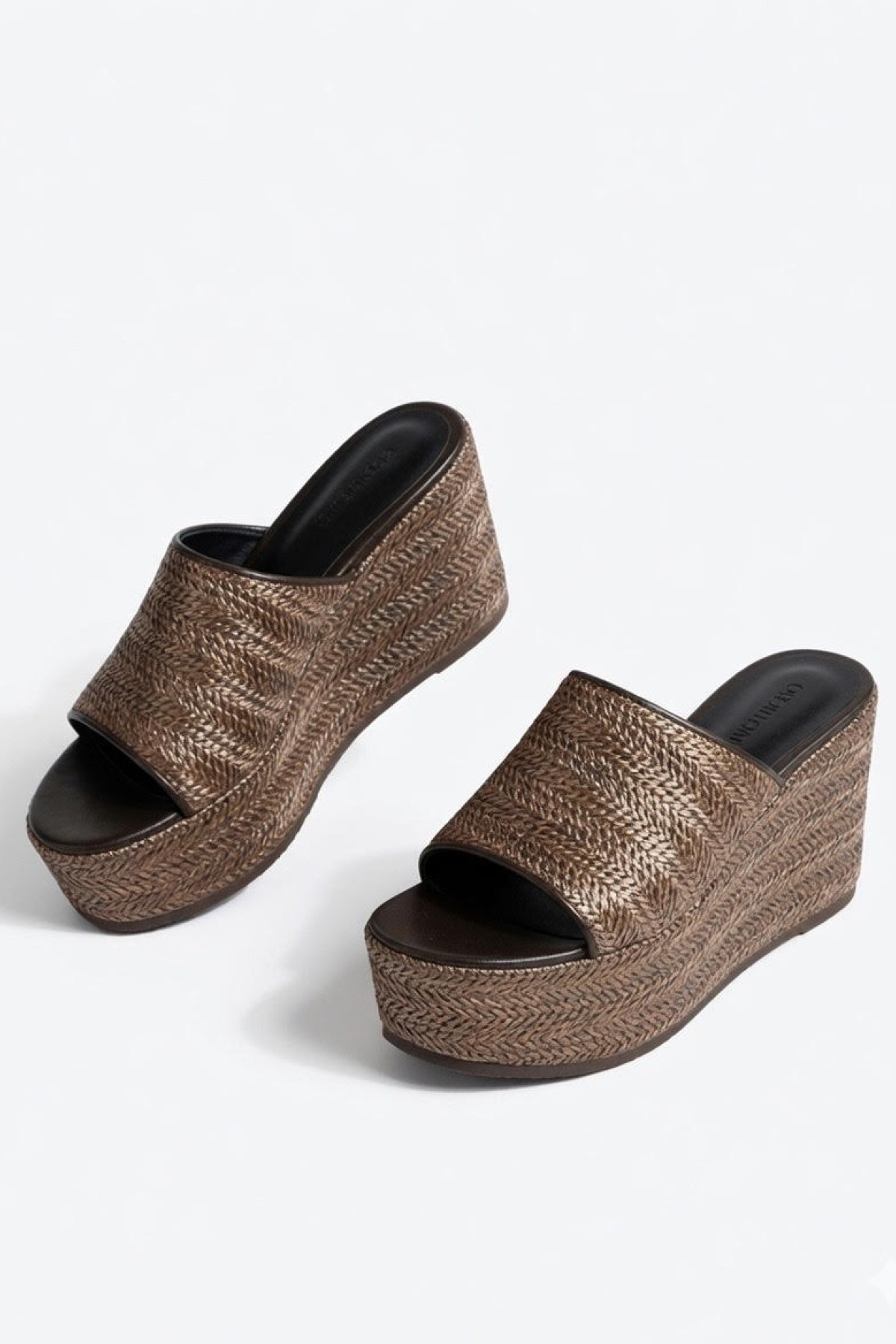 Platform sandals, δέρμα με raffia