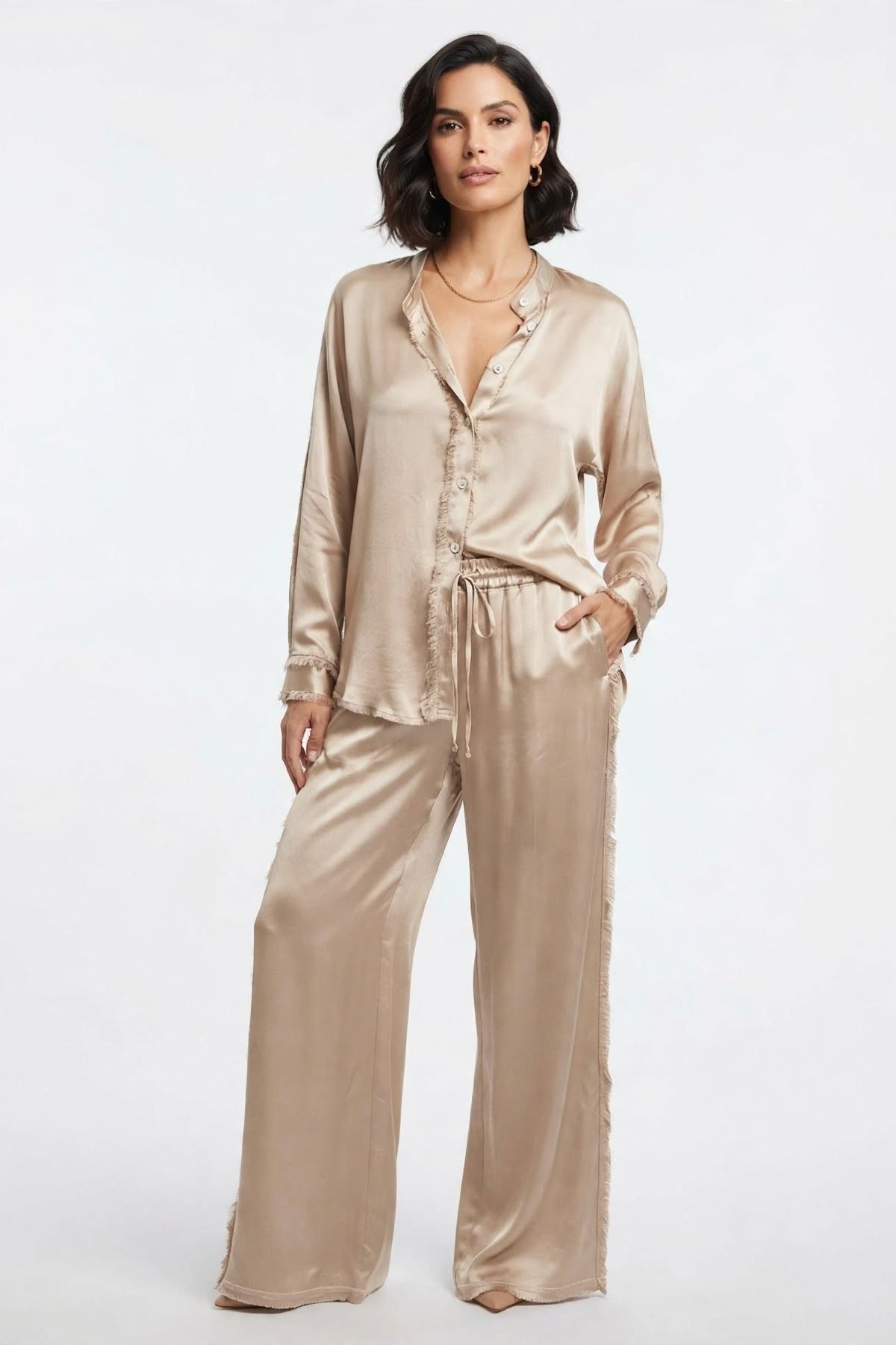 Asymmetric relaxed satin shirt