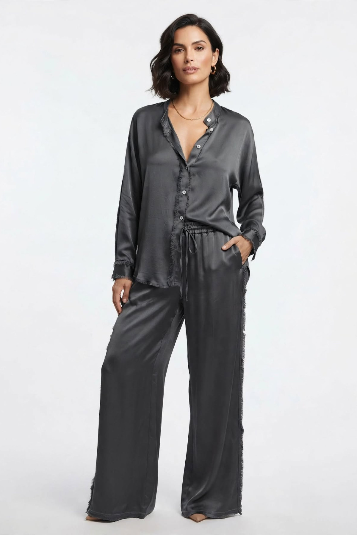Asymmetric relaxed satin shirt