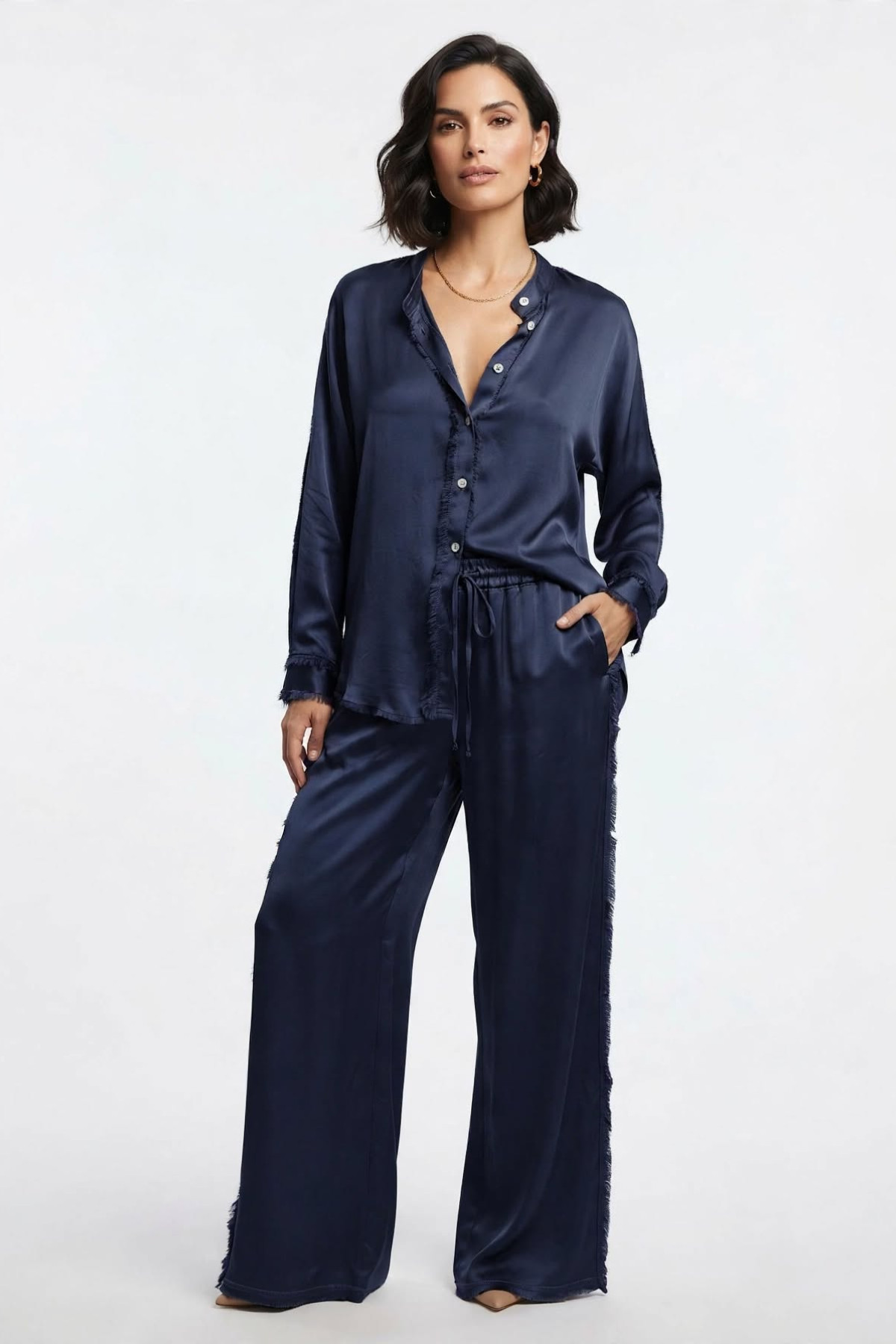 Asymmetric relaxed satin shirt