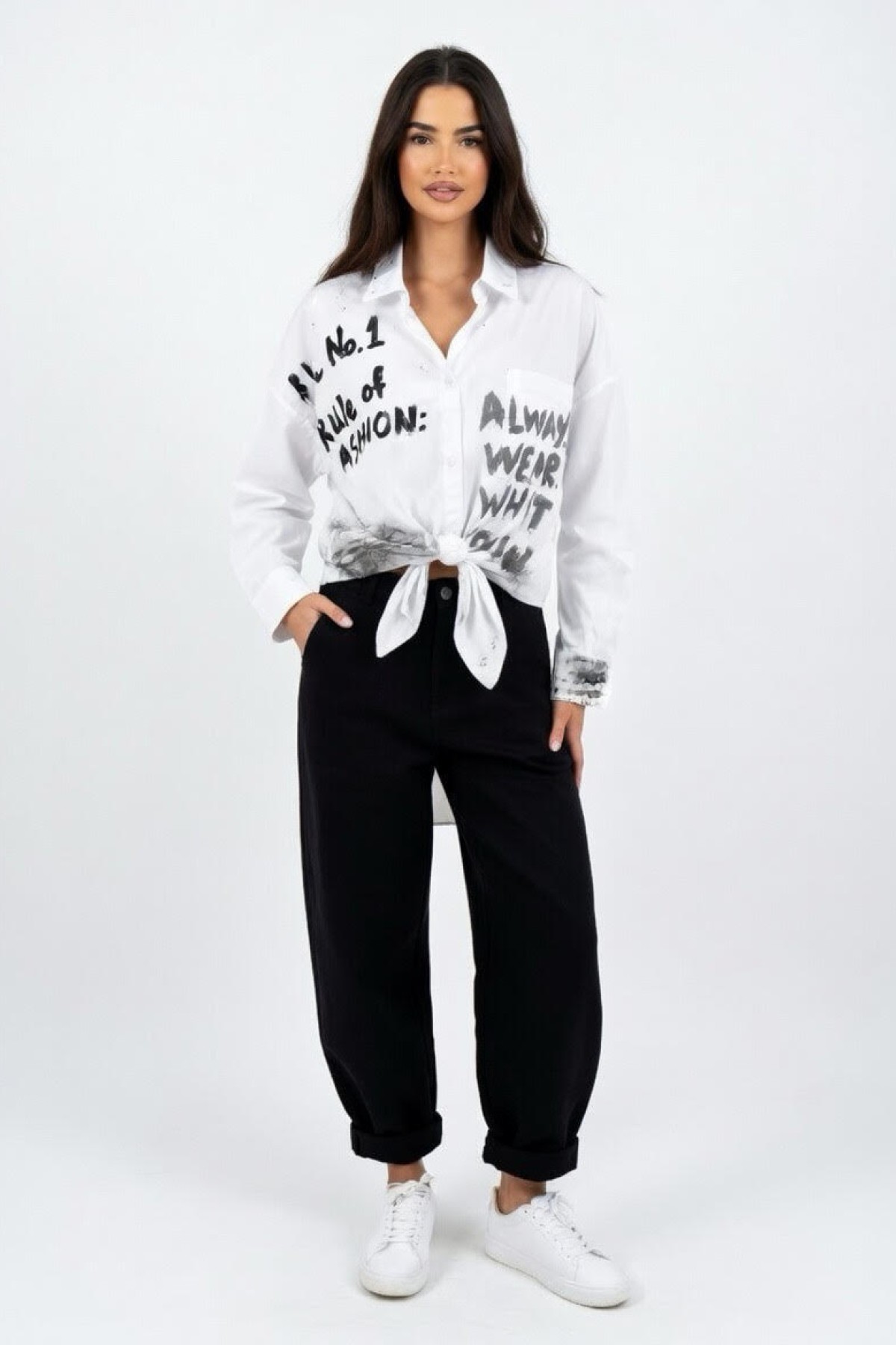 Λευκό oversized πουκάμισο με graffiti prints by SOMMA DESIGN