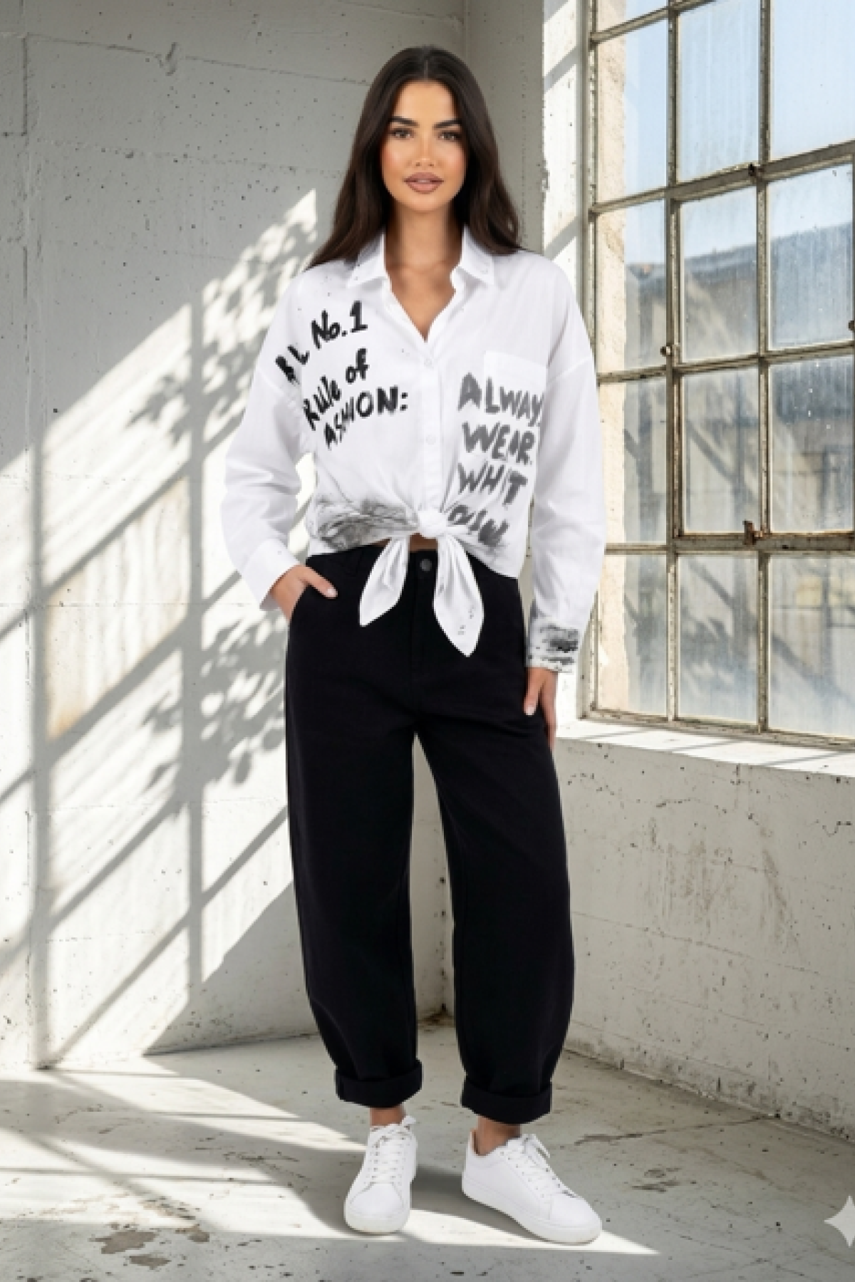 Λευκό oversized πουκάμισο με graffiti prints by SOMMA DESIGN