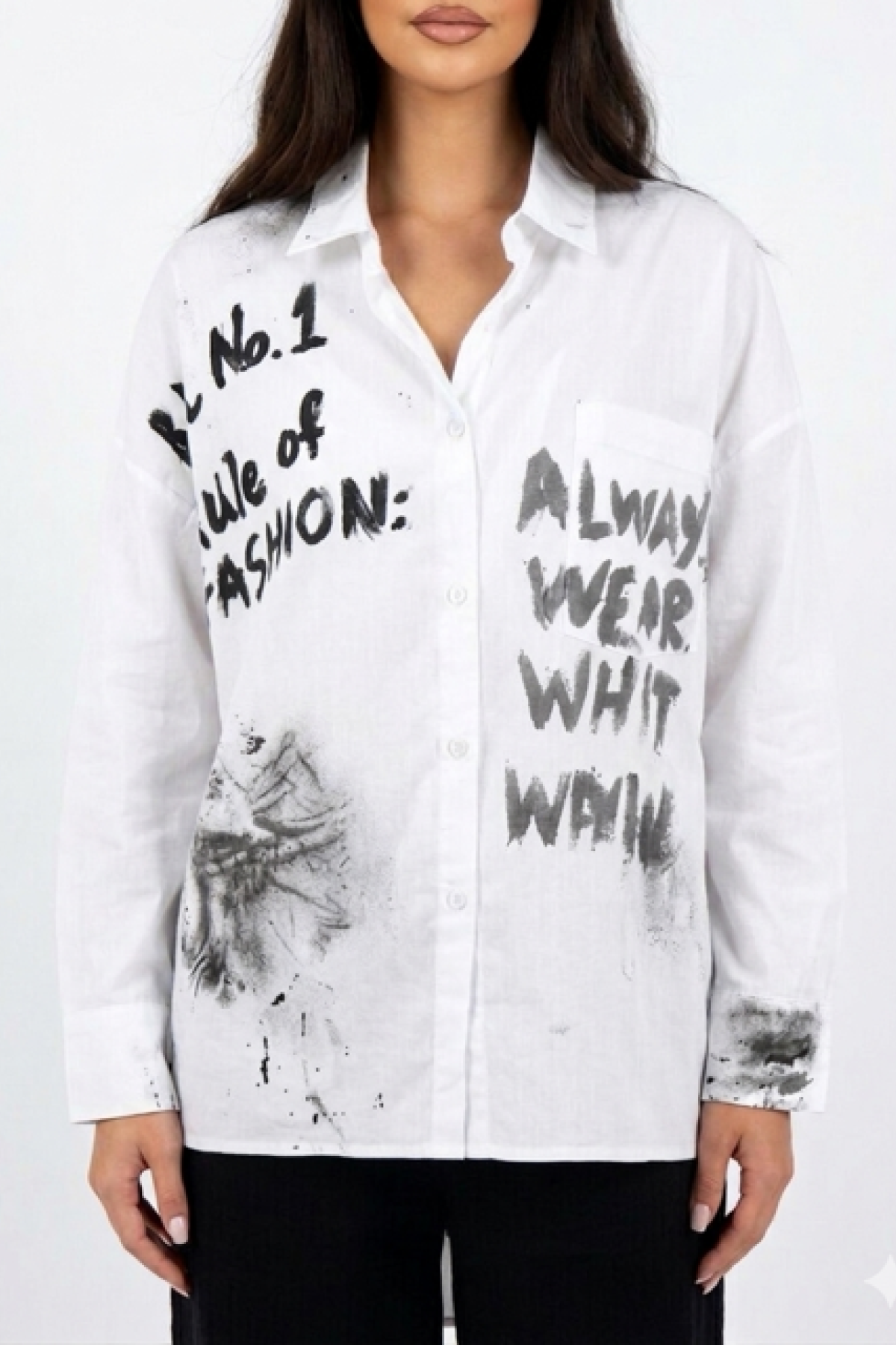 Λευκό oversized πουκάμισο με graffiti prints by SOMMA DESIGN