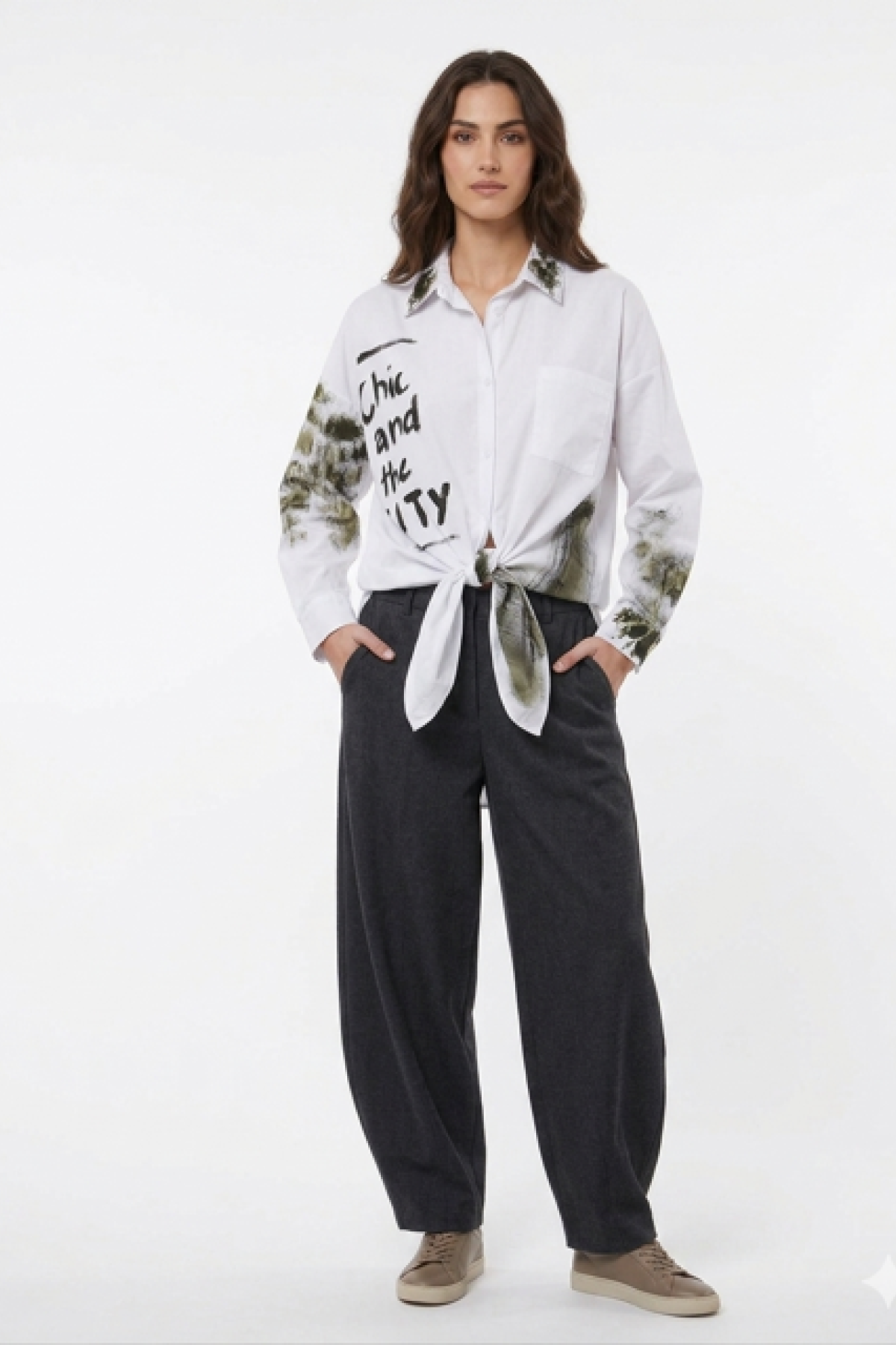 Λευκό oversized πουκάμισο με graffiti prints by SOMMA DESIGN