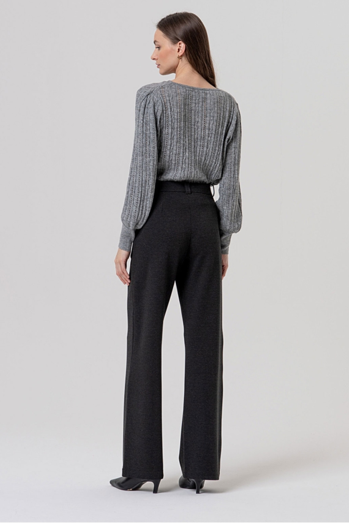 High-Waisted Wide Leg Trousers - From Soft Knitted Fabric