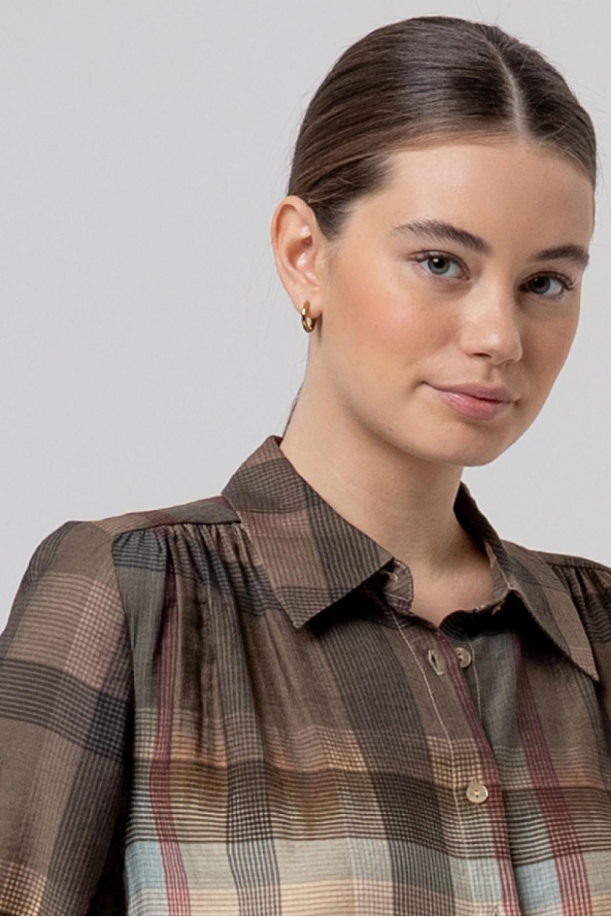 Checked Shirt with Shoulder Gathers