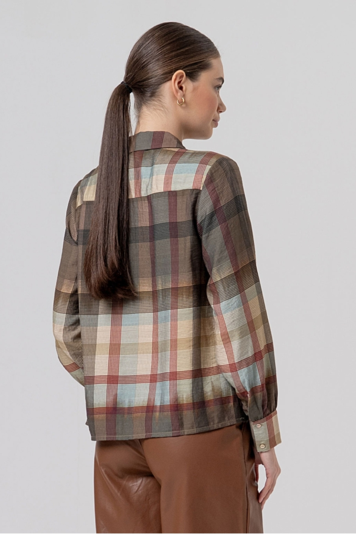 Checked Shirt with Shoulder Gathers